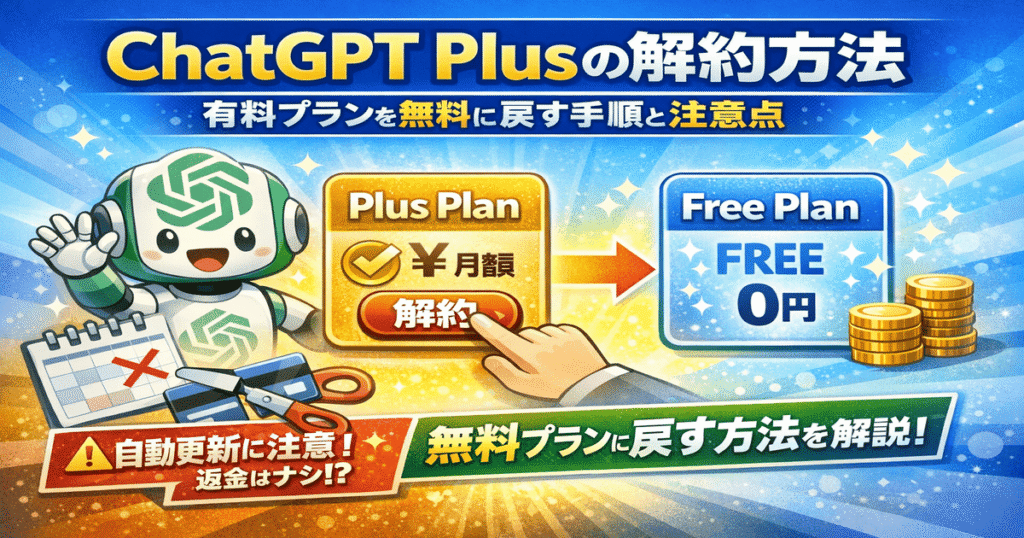 ChatGPT Plusの解約方法 有料プランを無料に戻す手順と注意点の解説画像