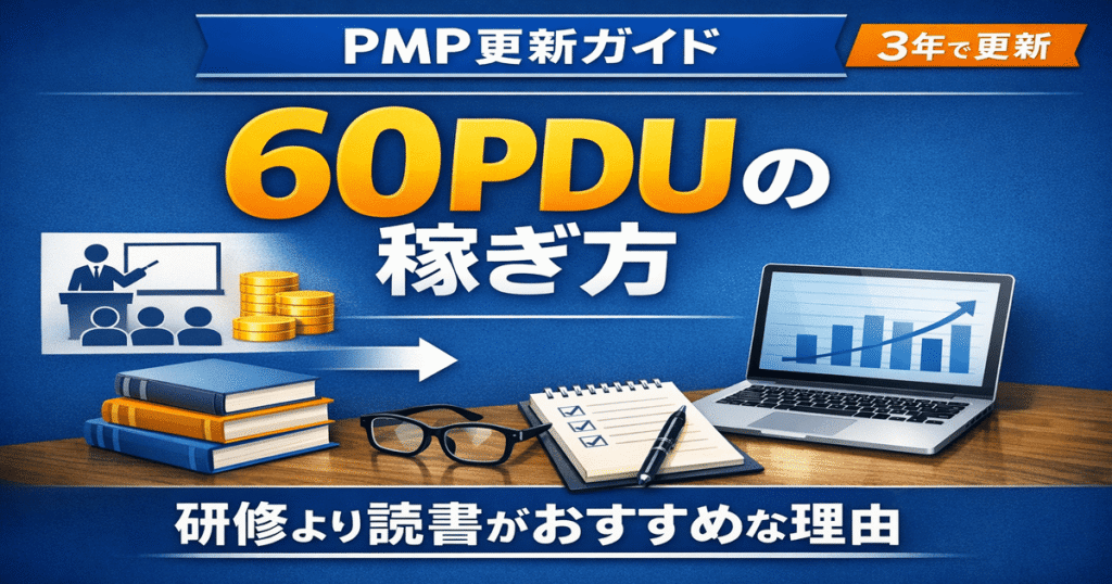 アイキャッチ（PMPのPDUの稼ぎ方｜研修より読書がおすすめな理由）