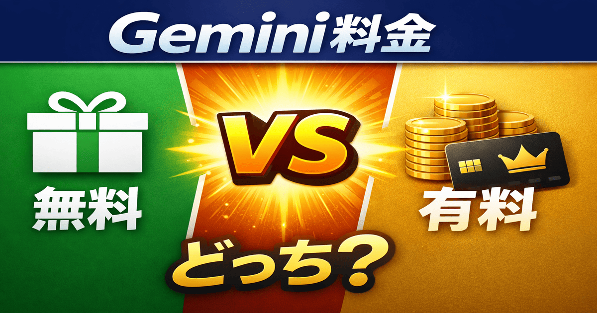 Geminiの料金比較(無料と有料の違い・どっちを選ぶべきかを解説した画像)