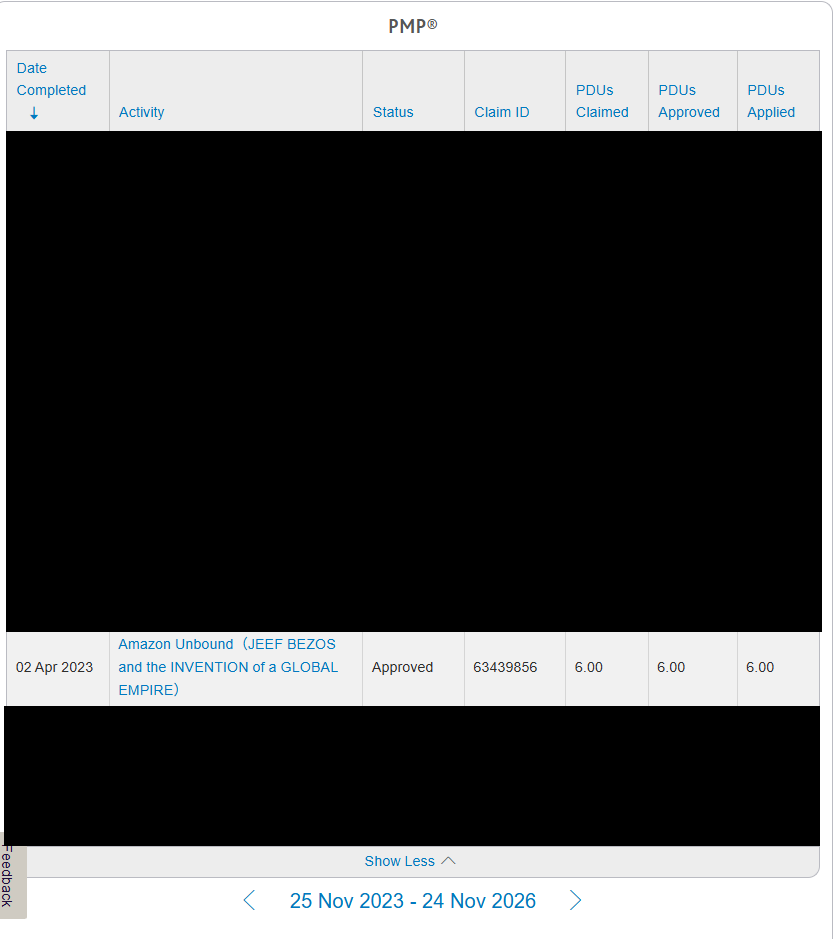 PMPのPDU持ち越しの実例（次サイクルに反映されたダッシュボード画面）