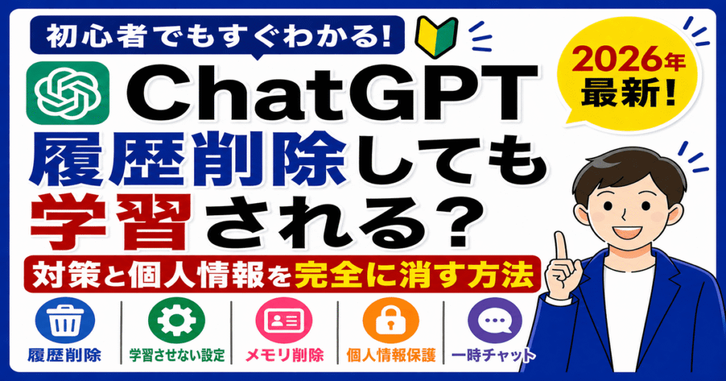 ChatGPTで履歴削除しても学習される仕組みと対策を解説した画像