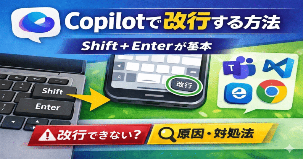 Copilotで改行するには？Shift+Enterのやり方と改行できない原因・対処法（スマホ・Teams・VSCode対応）