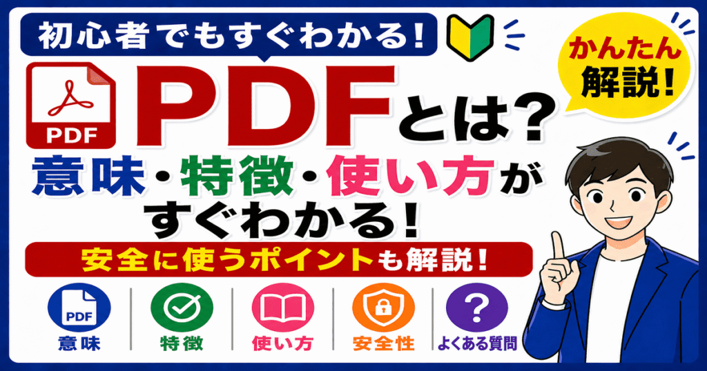 PDFとは何かを初心者向けに解説したアイキャッチ画像（意味・特徴・使い方・安全性）