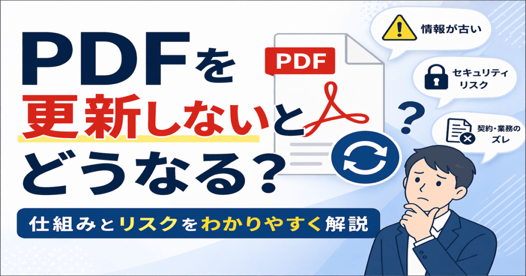 PDFを更新しないとどうなるかを解説したアイキャッチ画像（仕組みとリスク）