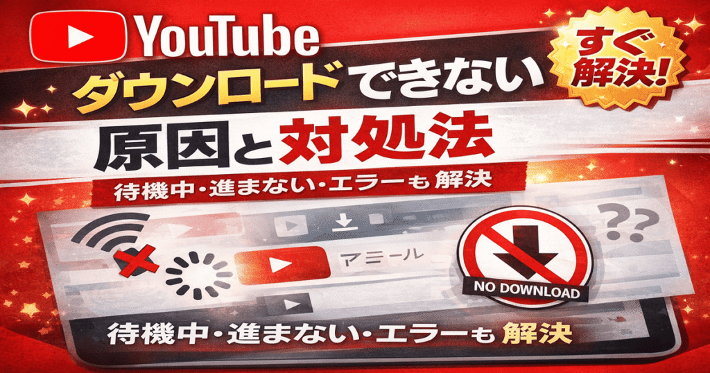 YouTubeダウンロードできない原因と対処法（待機中・進まない・エラーの解決方法）