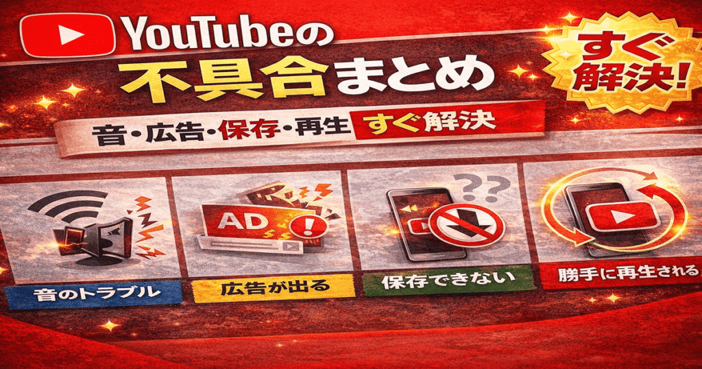 YouTubeの不具合まとめ（音が途切れる・広告が出る・オフライン保存できない・勝手に再生される原因と対処法）