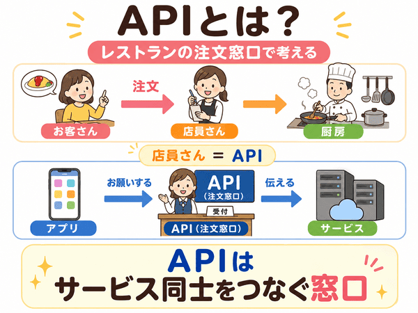 APIをレストランの注文窓口に例えた図