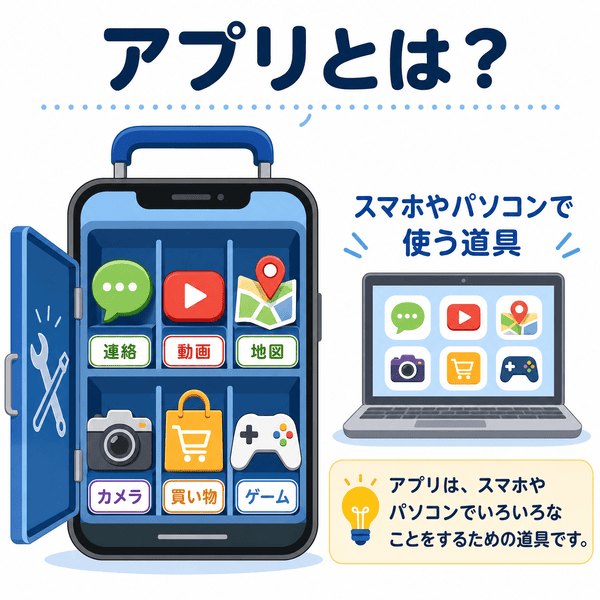 アプリストアでアプリを探してダウンロードしインストールして開く流れを説明した図解 必要な理由