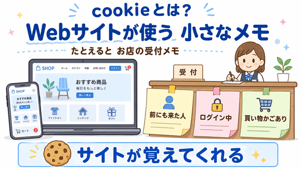 cookieとはWebサイトが使う受付メモのようなものだと説明した図解