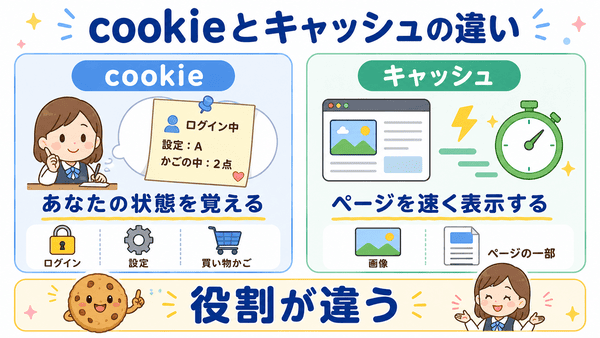 cookieとキャッシュの違いを初心者向けに比較した図解