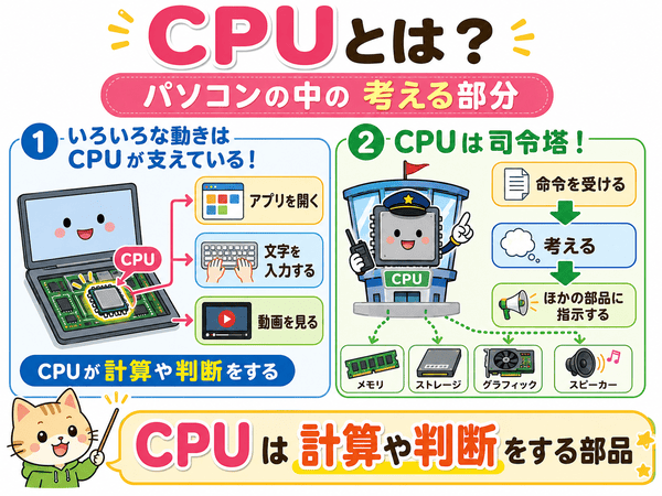 CPUとはパソコンの中で計算や判断をする部品