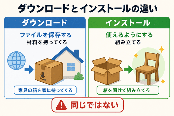 ダウンロードとインストールの違いを初心者向けに説明した図解