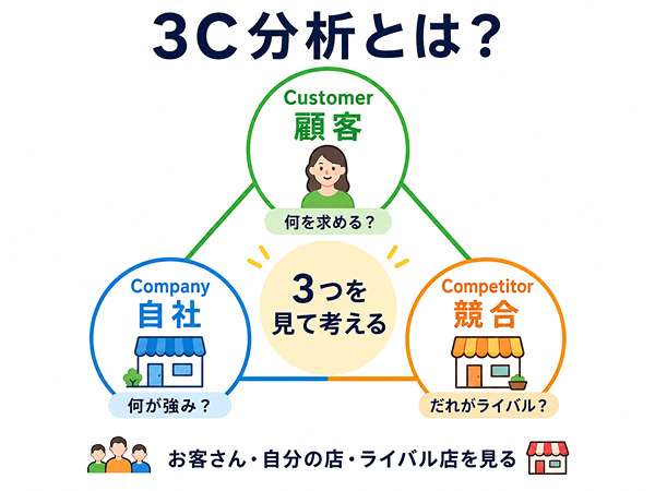 3C分析の顧客・自社・競合の関係を示した図
