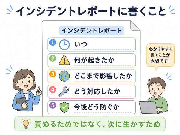 インシデントレポートに書く内容を初心者向けに示した図