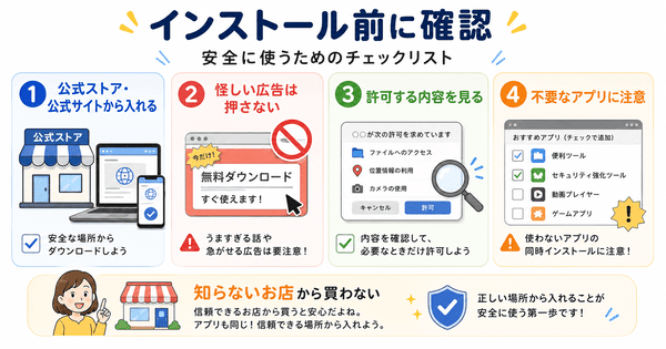 インストールするときに安全のため確認するポイントを説明した図