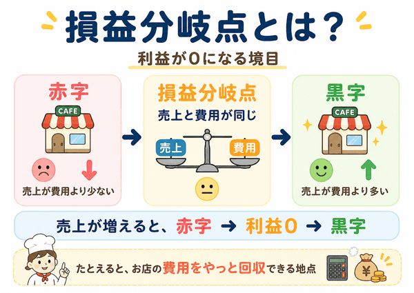 損益分岐点が利益ゼロになる境目だと分かる初心者向け図