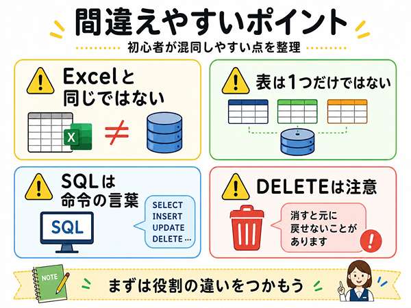ITパスポートのデータベースで初心者が間違えやすいポイントをまとめた図
