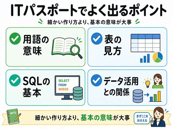 ITパスポートでデータベースがどう出題されるかをまとめた図