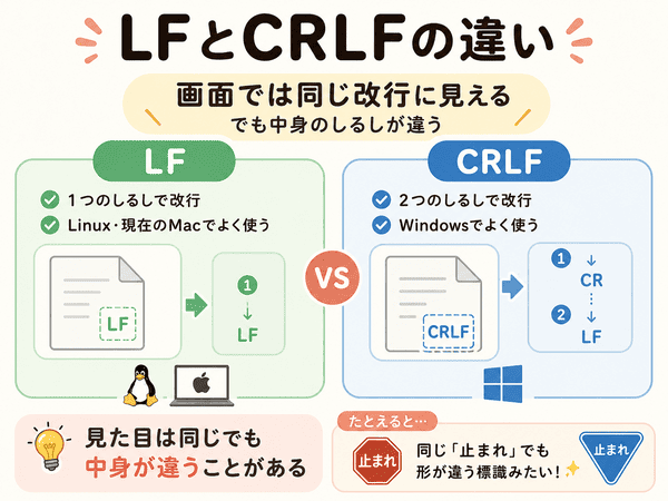 LFとCRLFの違いを初心者向けに比較した図解