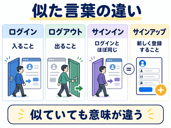 ログインとログアウトとサインインとサインアップの違いを初心者向けにまとめた図解 理由
