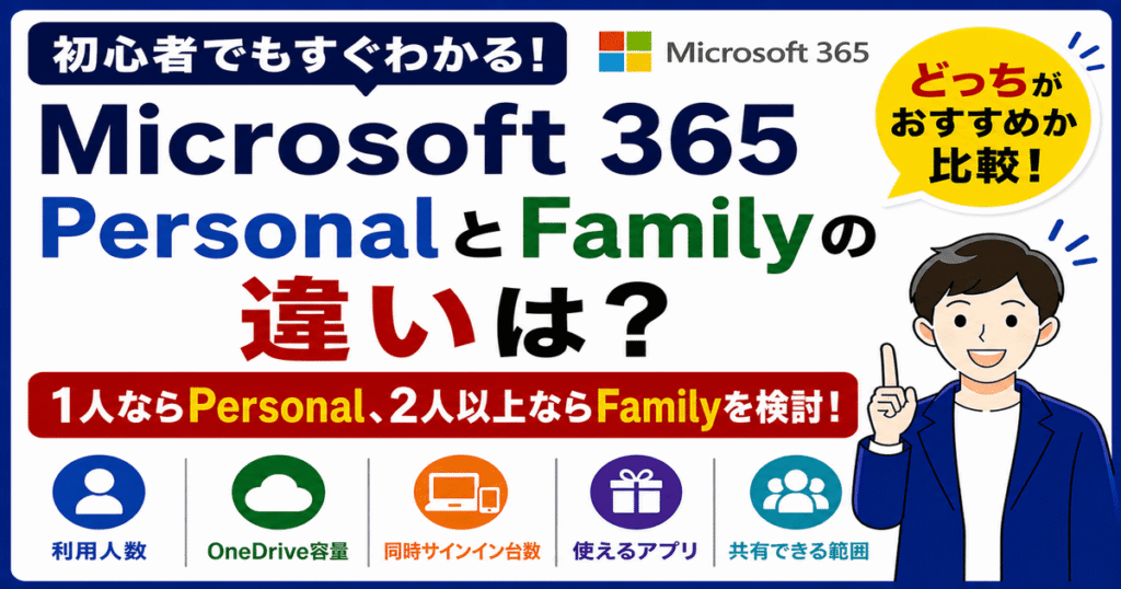 Microsoft 365 PersonalとFamilyの違いを比較した画像