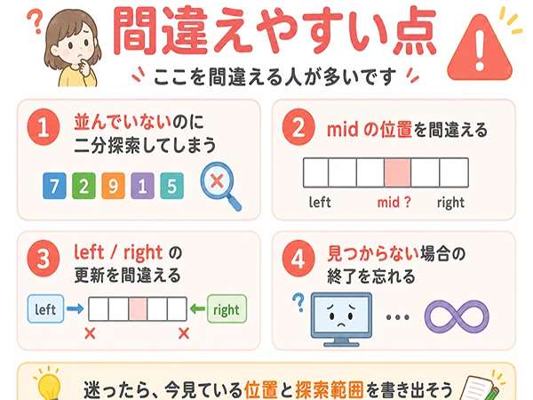探索アルゴリズムで初心者が間違えやすい点をまとめた注意図