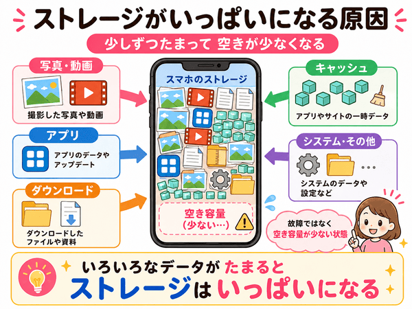 ストレージがいっぱいになる主な原因