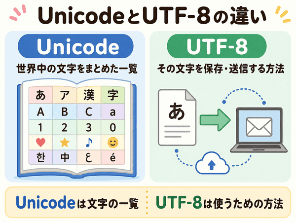UnicodeとUTF-8の違いを初心者向けにわかりやすく説明した図解