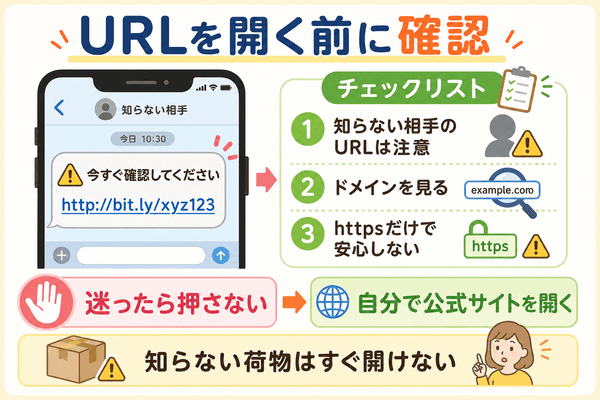 URLを開く前に安全確認するポイントを初心者向けにまとめた図解
