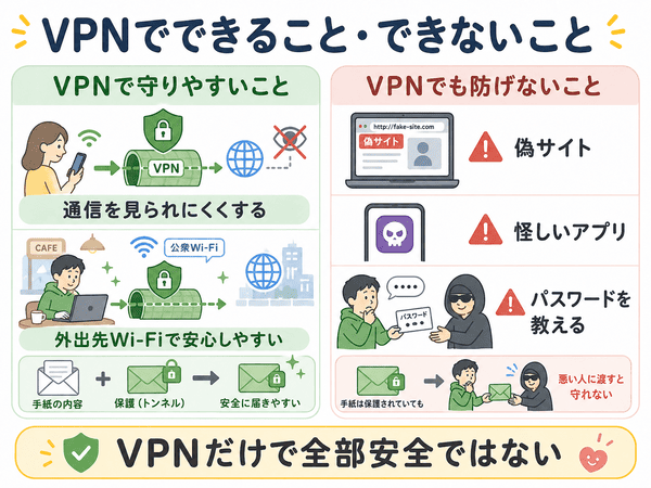 VPNでできることとできないことを初心者向けに説明した図解