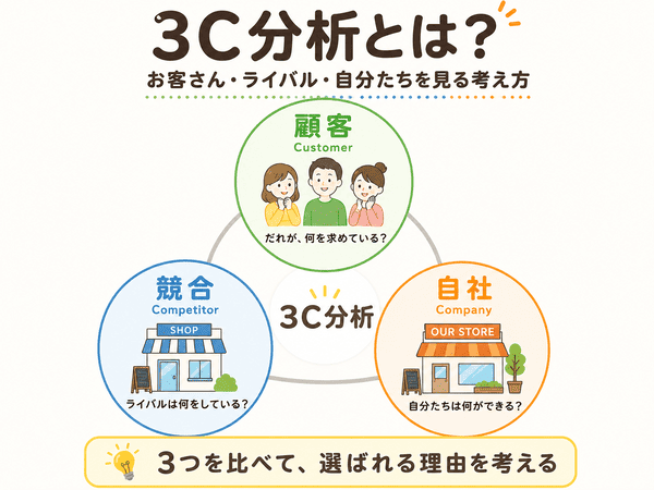 3C分析とは何かを顧客・競合・自社の3つで示した図