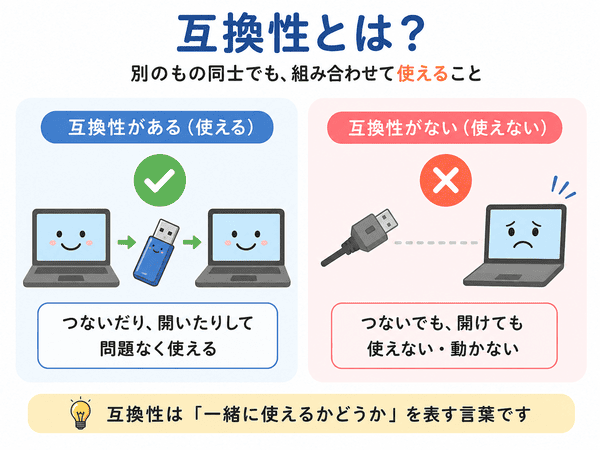 互換性とは別の機器やソフトを組み合わせて使えることを示した図