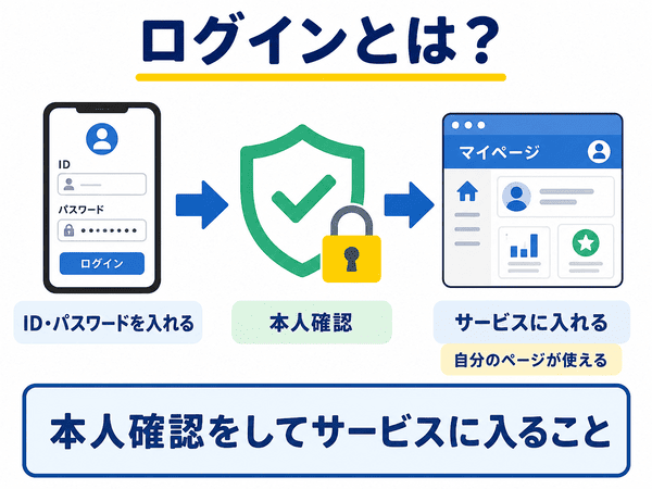 ログインとはIDやパスワードで本人確認をしてサービスに入ることを示した図解 理由
