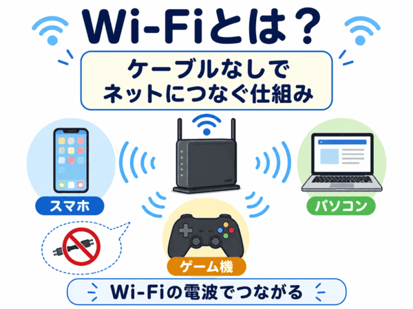 Wi-Fiの仕組みをインターネット回線とルーターで示した図解