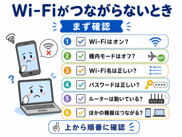 Wi-Fiがつながらないときの確認ポイントをまとめた図解
