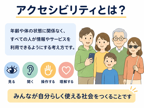 アクセシビリティとは多くの人が情報やサービスを使えるようにする考え方