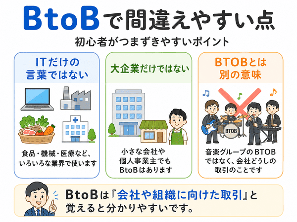 BtoBで初心者が間違えやすい点を説明した図