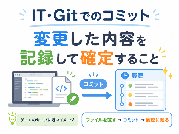 IT・Gitでのコミットは、変更した内容を記録して確定することを表す図解