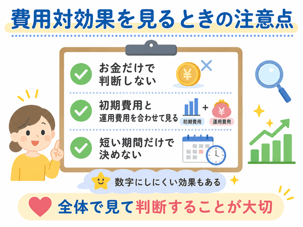 費用対効果を見るときにお金だけで判断しないなどの注意点