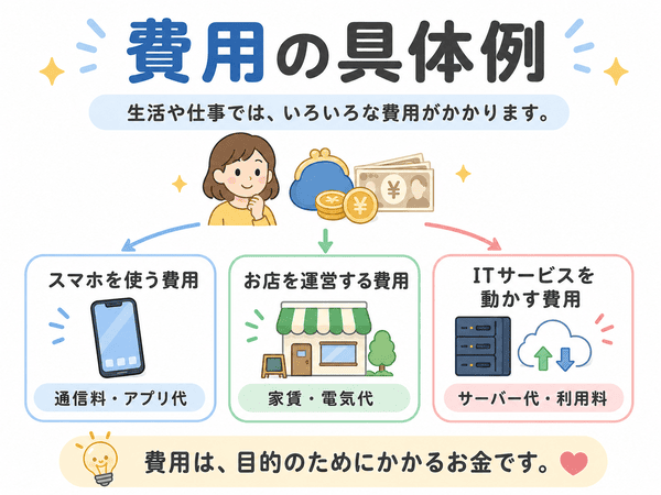 日常生活と仕事、ITサービスで使う費用の具体例を示した図