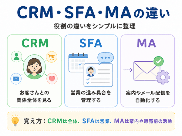 CRMとSFAとMAの違いを初心者向けに比較