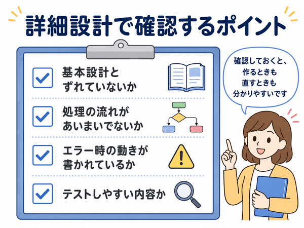 詳細設計で確認するポイントをまとめた図