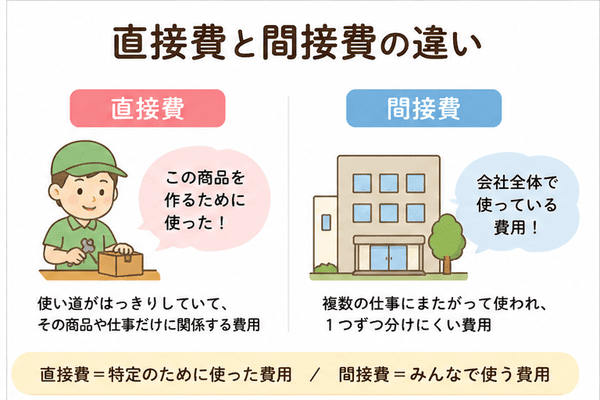直接費と間接費の違いをわかりやすく比較した図