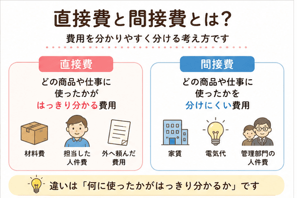 直接費と間接費とは何かを初心者向けに説明した図