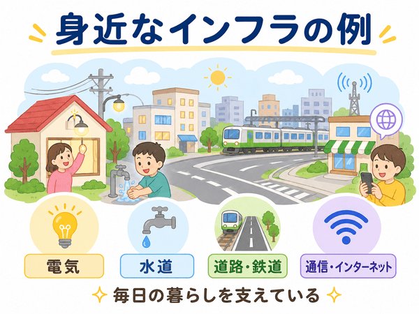 電気・水道・道路・鉄道・通信など身近なインフラの例
