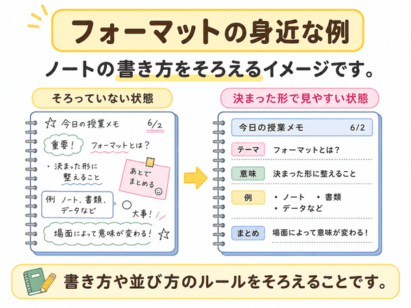 フォーマットをノートの書き方で例えた初心者向け図解