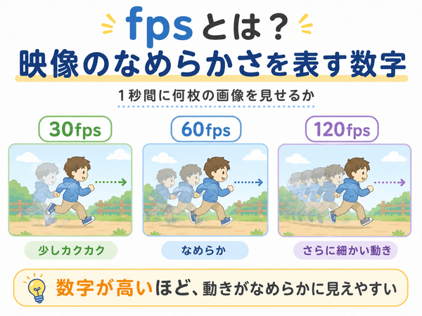 fpsとは映像のなめらかさを表す数字であることを説明した図解