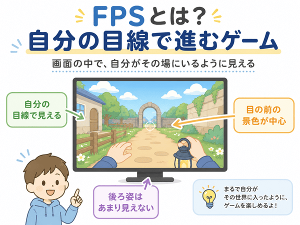 FPSとは自分の目線で進むゲームであることを説明した図解