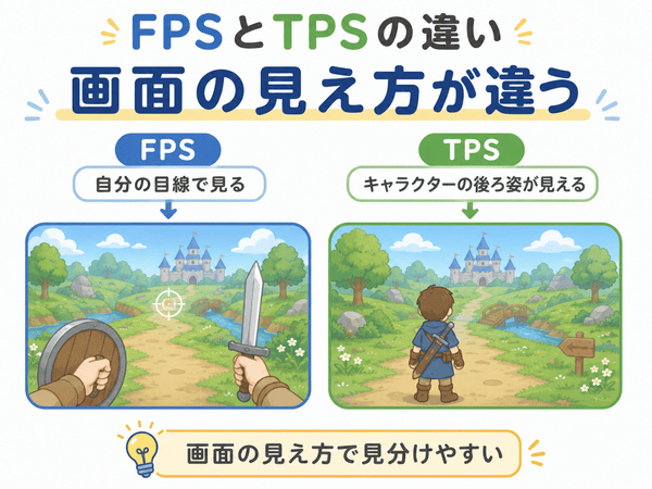 FPSとTPSの違いを画面の見え方で比較した図解