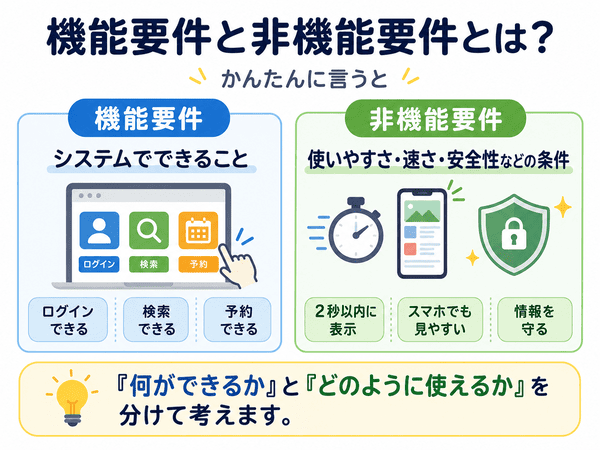 機能要件と非機能要件の意味を初心者向けに示した図